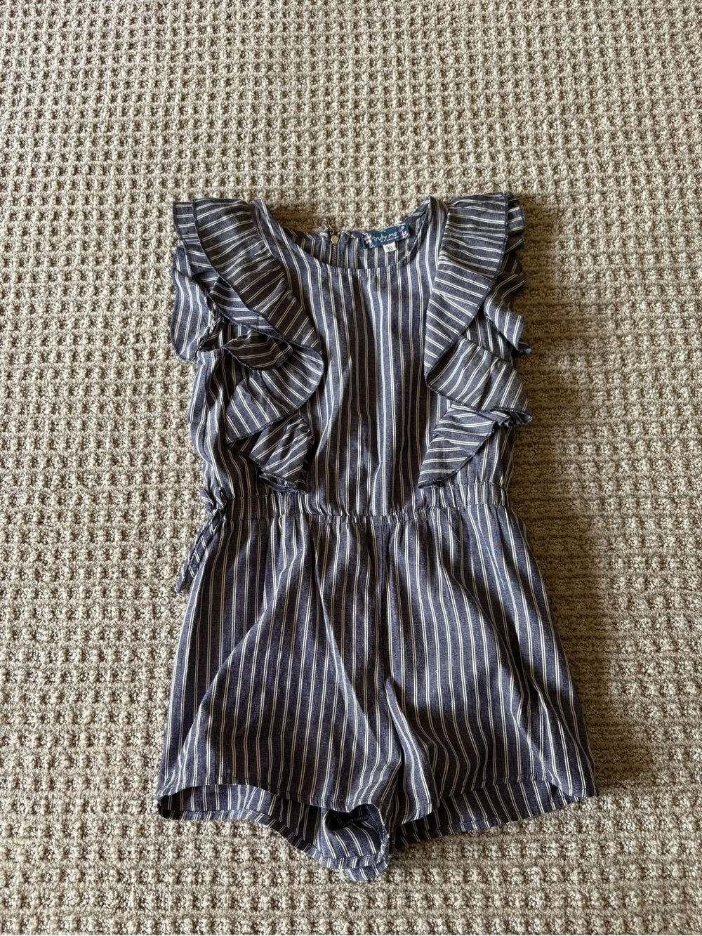 Truly Me Navy and White Striped Romper